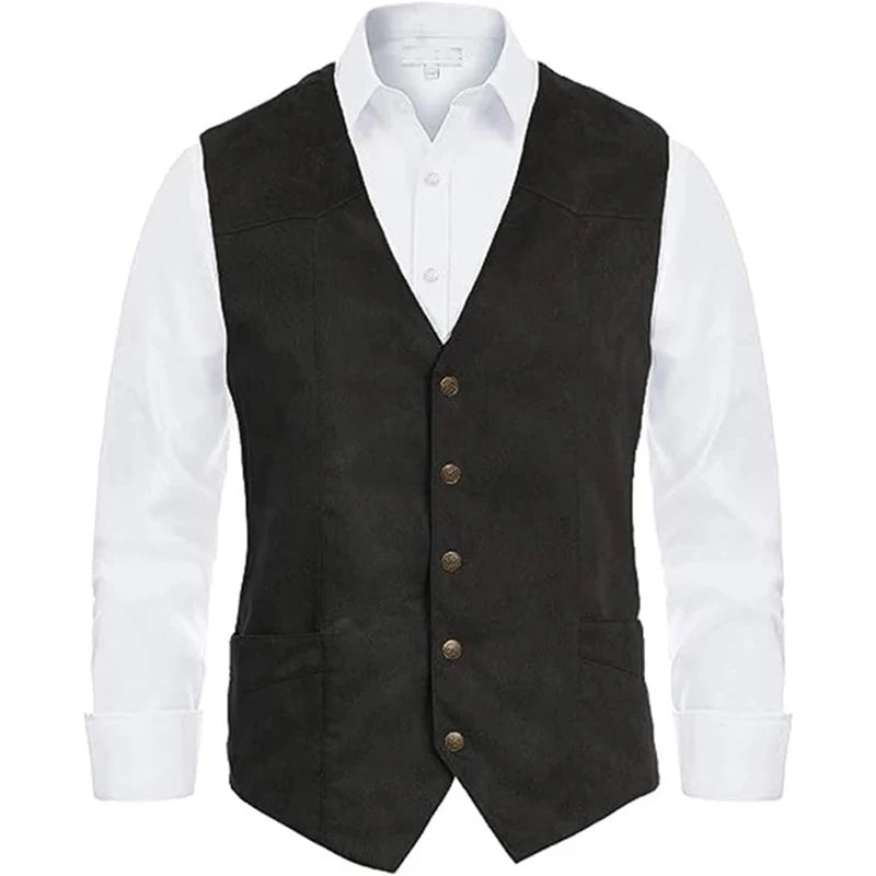 Chaleco Vintage para Hombre de un Solo Botón sin Mangas con Dobladillo Curvo Ropa Exterior Masculina