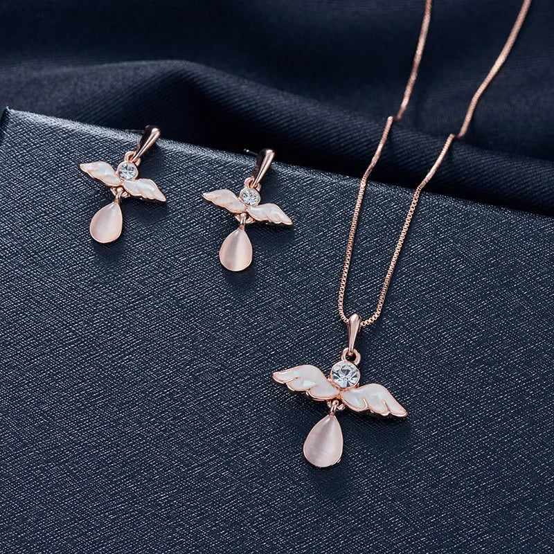 Juego de joyas de 3 piezas/set para mujer, elegante collar con colgante de diamantes de imitación en forma de gota de agua y pendientes de gancho