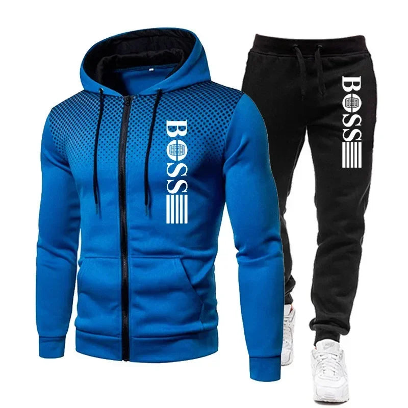 2026 New Men's Zippered Hooded Sweatshirt + Casual Pants Set, suitable for autumn and winter fashion, fitness and warm sports we