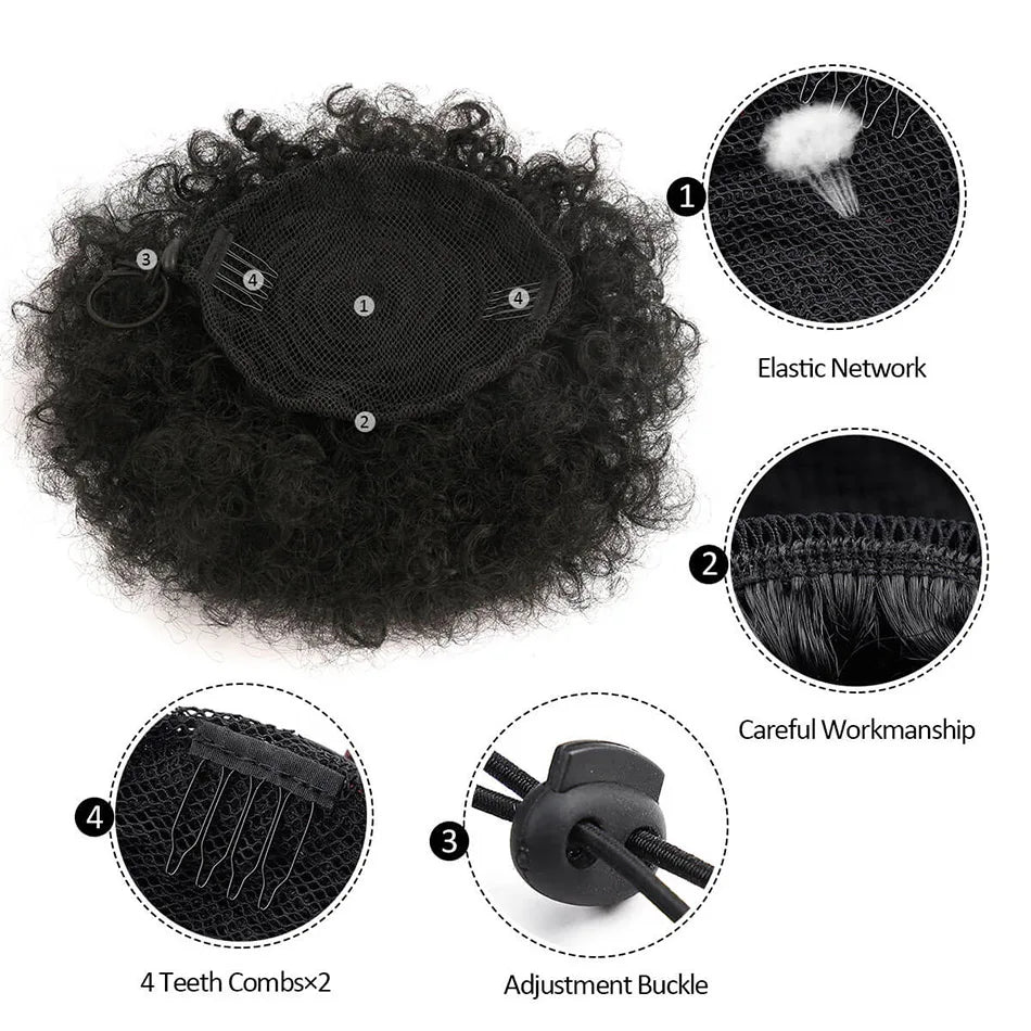 Afro Puff Drawstring Ponytail Synthetic Hair Extension Black Brown Clip On Kinky Drawstring Curly Ponytail