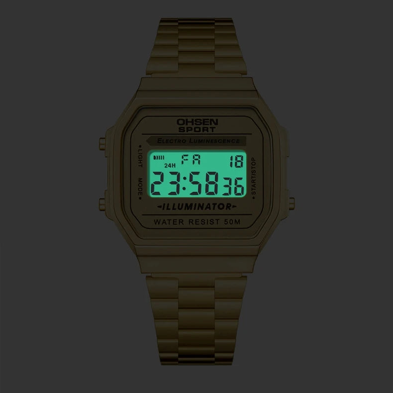 Relojes digitales para mujer de lujo dorados para mujer, deportivos, reloj de acero inoxidable, reloj electrónico, despertadores, regalos
