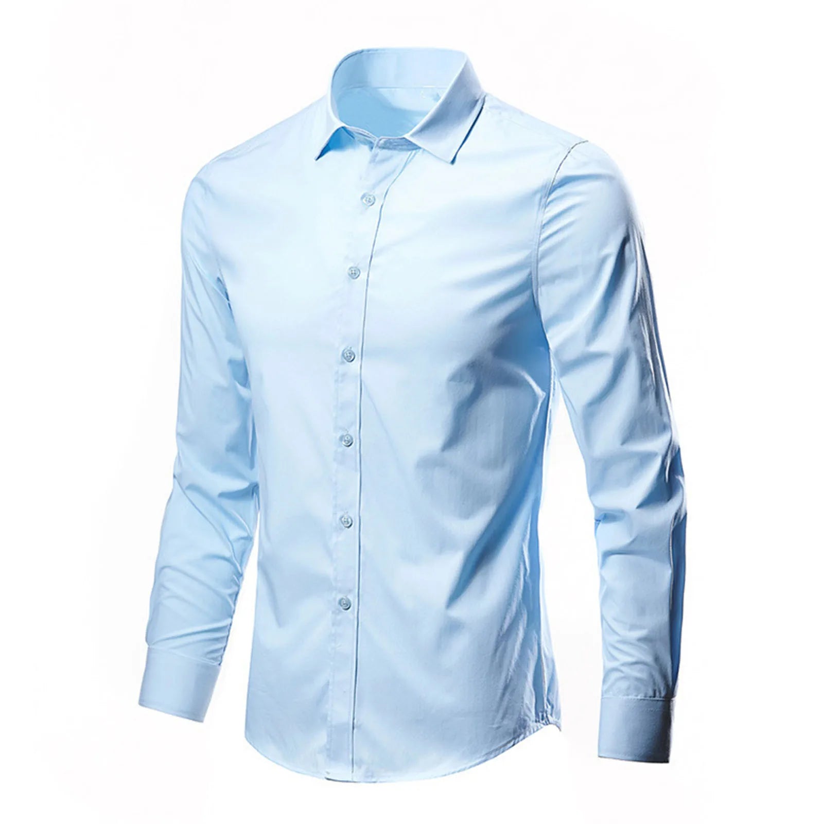 Camisa de vestir de negocios para hombre, de lujo, informal, social, formal, con solapa, manga larga, corte ajustado, color liso