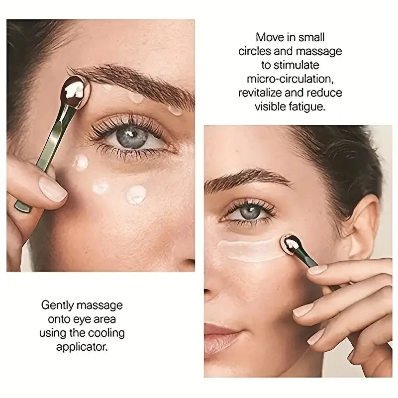 1 aplicador de crema de ojos con rodillo de masaje, espátula cosmética, cuchara facial antiarrugas de aleación dorada, herramienta delgada para el cuidado de la piel del rostro