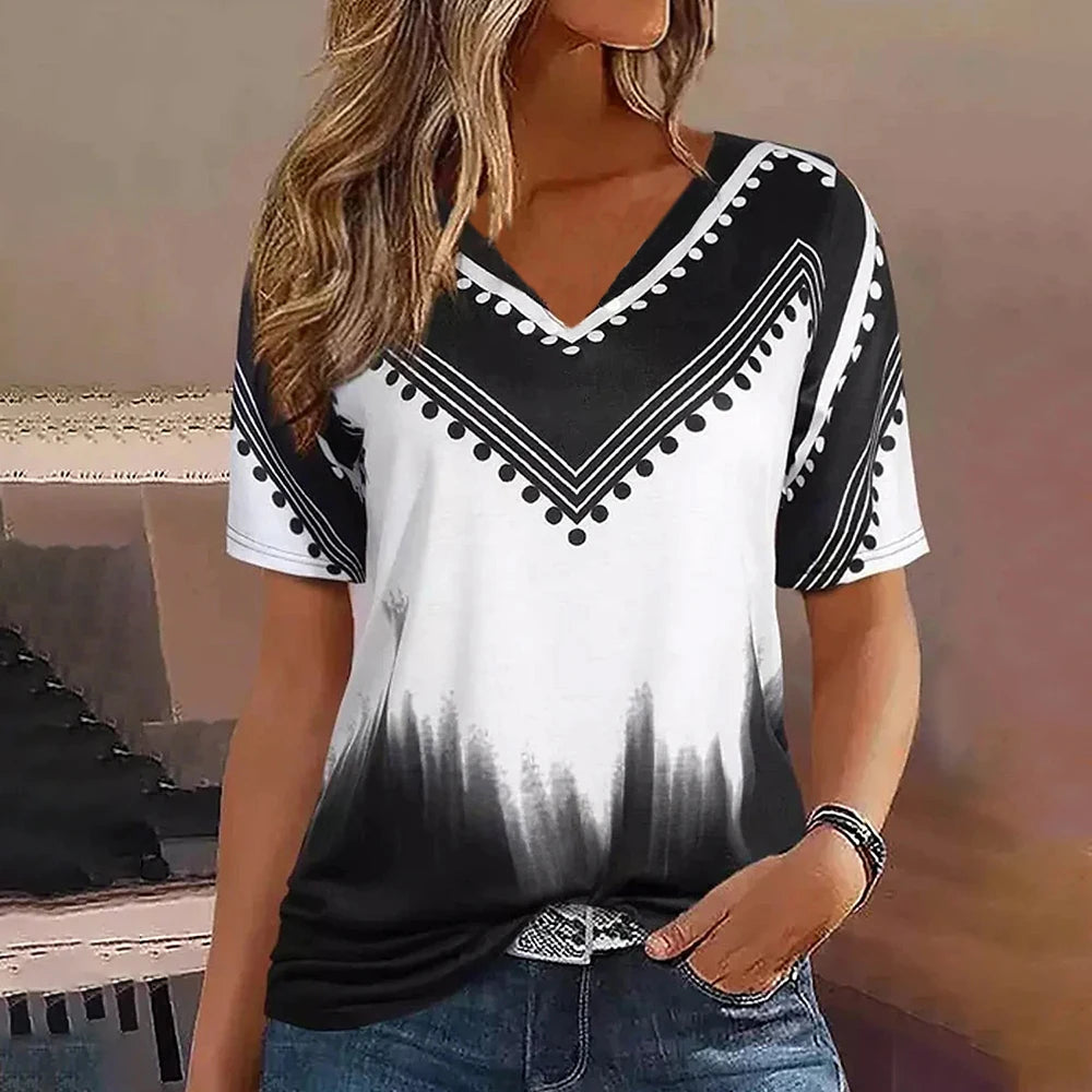 Striped Gradient V-Neck T-Shirt – Effortless Style for Everyday Comfort