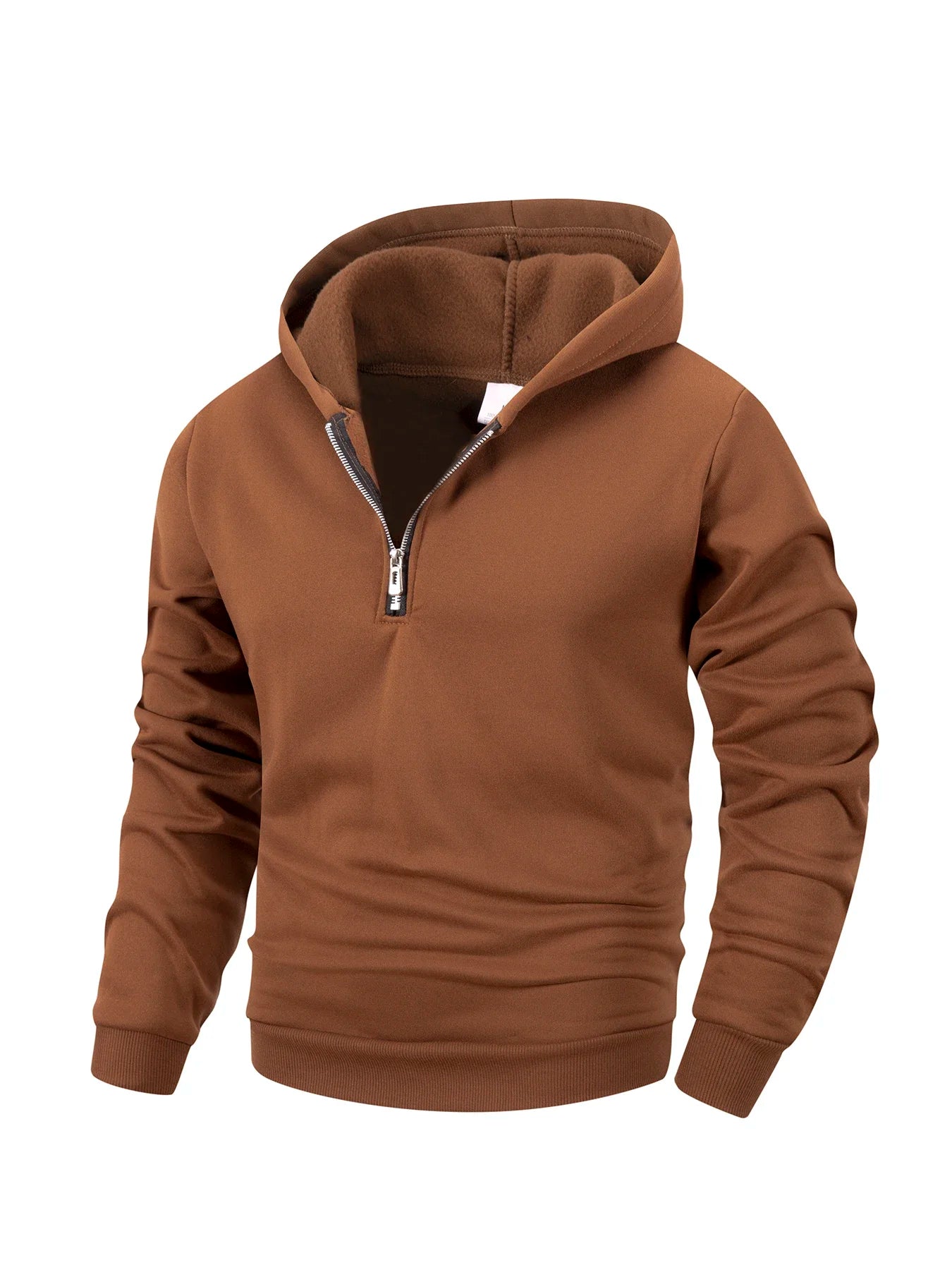 Sudadera casual para hombre con capucha, manga larga, cuello alto, media cremallera, jersey liso, sudadera de otoño para exteriores y ropa de calle para hombre