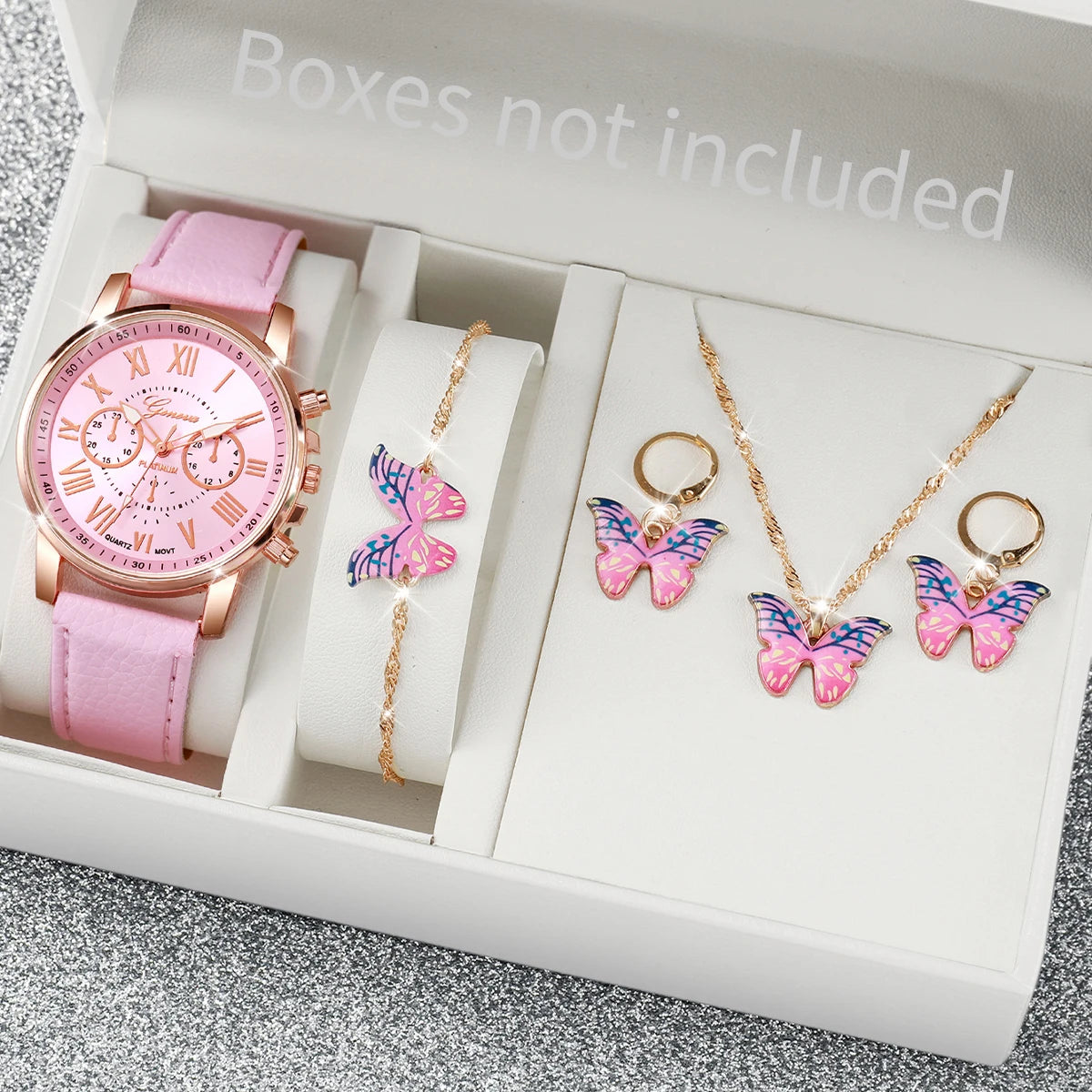 5/6PCS Reloj de cuarzo de moda para mujer, correa de cuero, relojes de pulsera analógicos, conjunto de joyas con corazón de diamantes de imitación (sin caja)