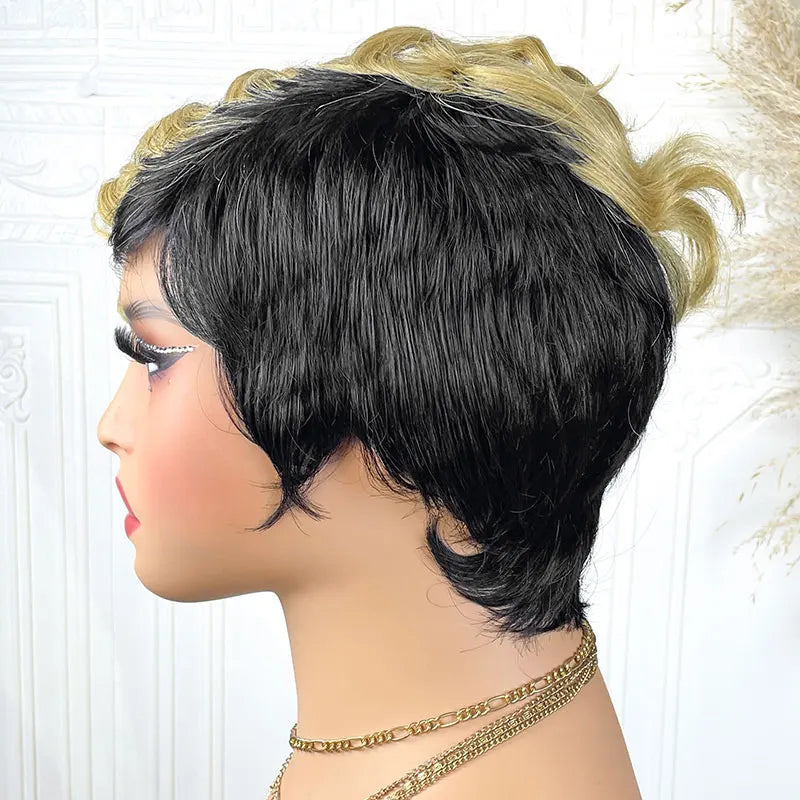 Cheap Pixie Cut Wigs Human Hair Short Human Hair Wigs for Women Full Machine Wig Ombre Highlight 1B/27 Short Wigs On Sale