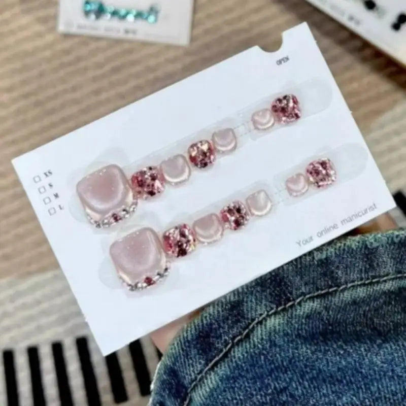 Toenails Glitter Glitter Press On Toe Nails Manicure Art Glossy Fake Toe Nails 14Pcs Sparkling Cat's Eye Toenail Girls Nail Art