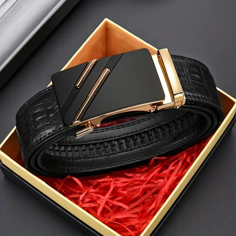 Men’s Leather Belt – Luxury Design with Metal Alloy Automatic Buckle