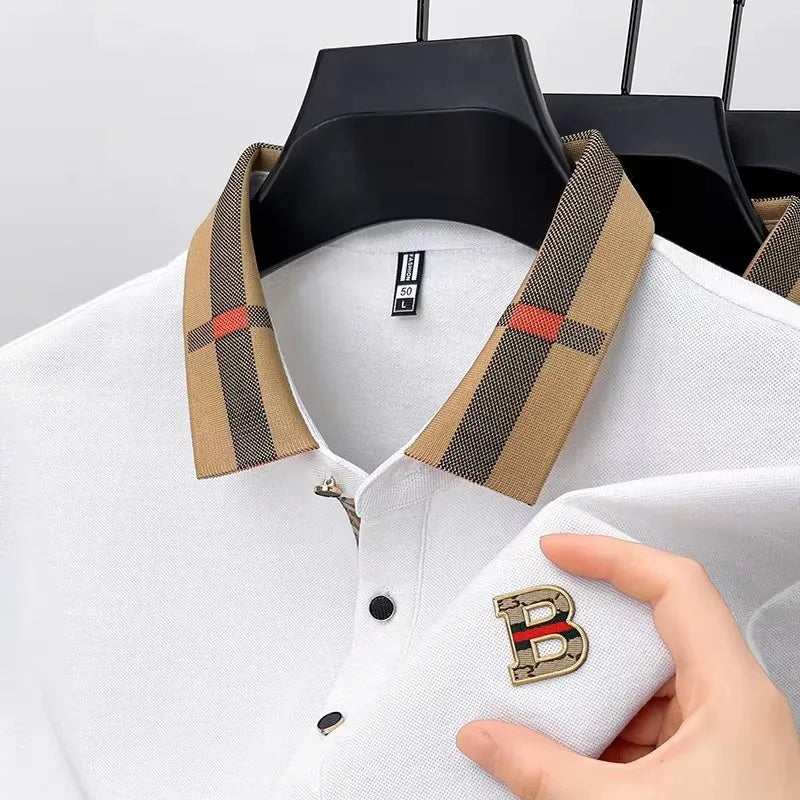 Polo de manga corta con logo de marca de lujo, camisa de polo de seda y algodón de alta gama, transpirable, para hombre, nueva colección de verano, camiseta Paul, ropa de hombre informal de moda.