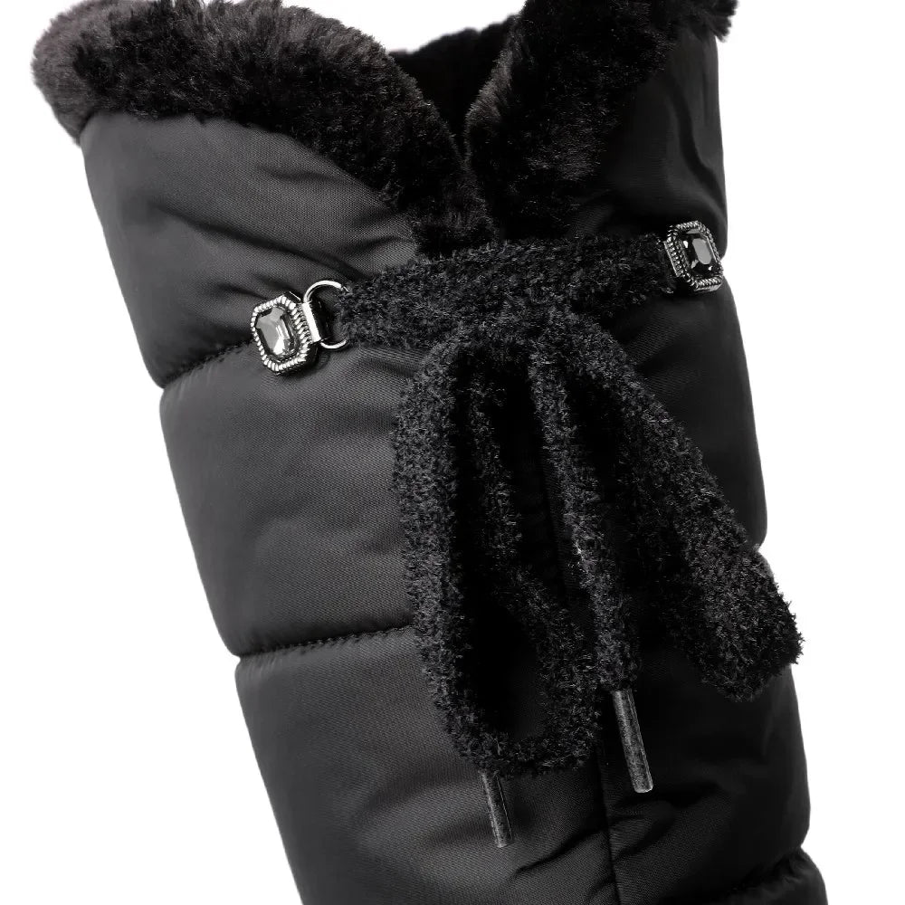 Hvite Vanntette Knehøye Snøstøvler Dame Tykk Pels Svart Dun Reise Fest Dame Snøring Kile Platå Hæler Lange Regnstøvler