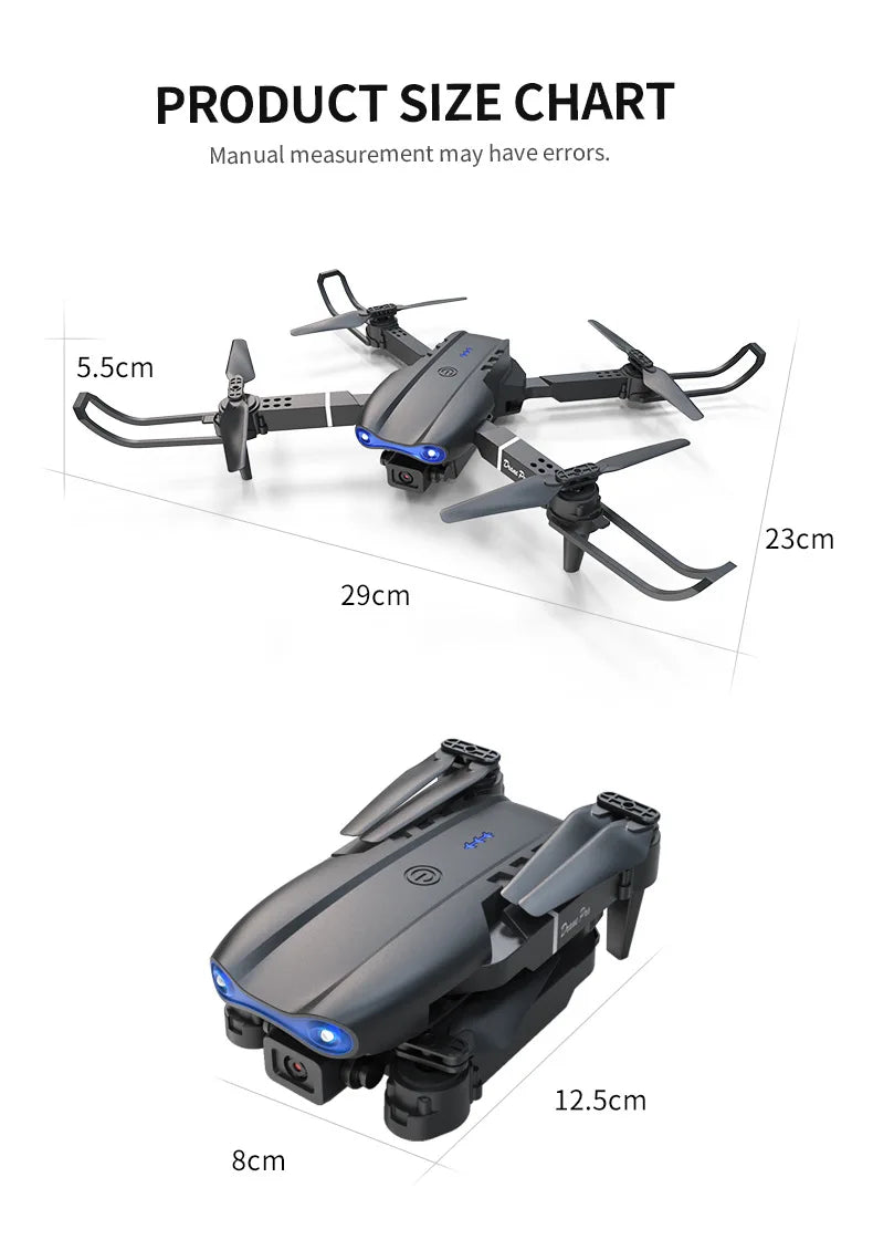 E99 PRO Drone Skjermkontroll Luftdrone Høydefinisjon Dobbeltkamera Fjernstyrt Fly, Sammenleggbar Quadcopter Barnegave
