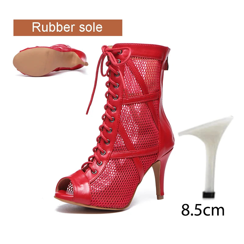 DKZSYIM Zapatos de baile latino para mujer, color rojo y negro, zapatos de jazz de salón de baile, tacones de 5-11 cm para mujer y hombre, para salsa y tango