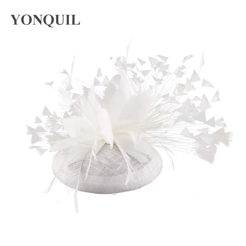 Fashion Feathers Hats Sinamay Fascinators Chapeau Elegant Women Hair Fedora Accessory Ladies Party Tea Race Headwear With Clips