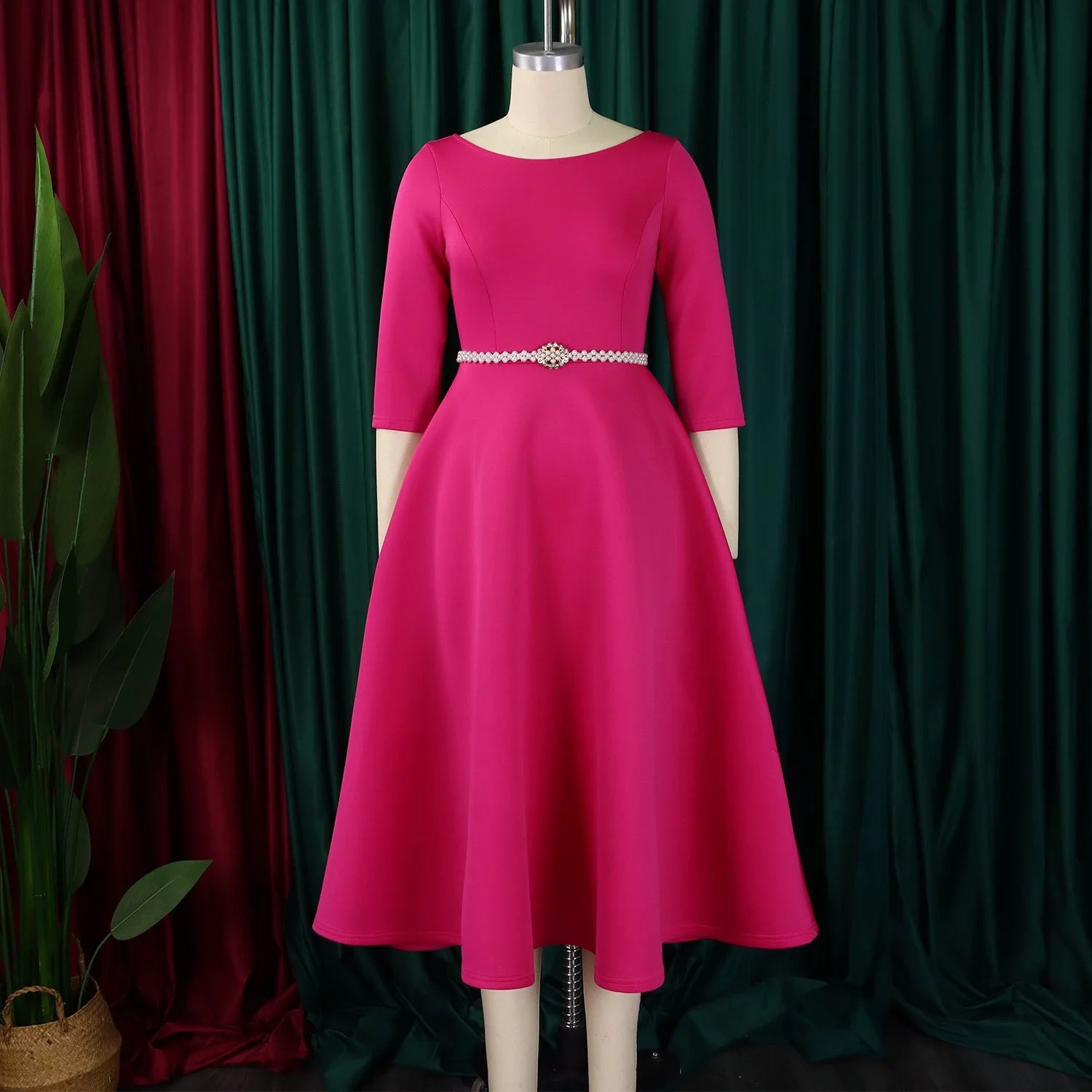 Vestidos de lujo para mujer, cuello redondo, manga larga, con cinturón en la cintura, cintura alta, plisados, línea A, hasta el tobillo, elegantes vestidos de cumpleaños para mujer