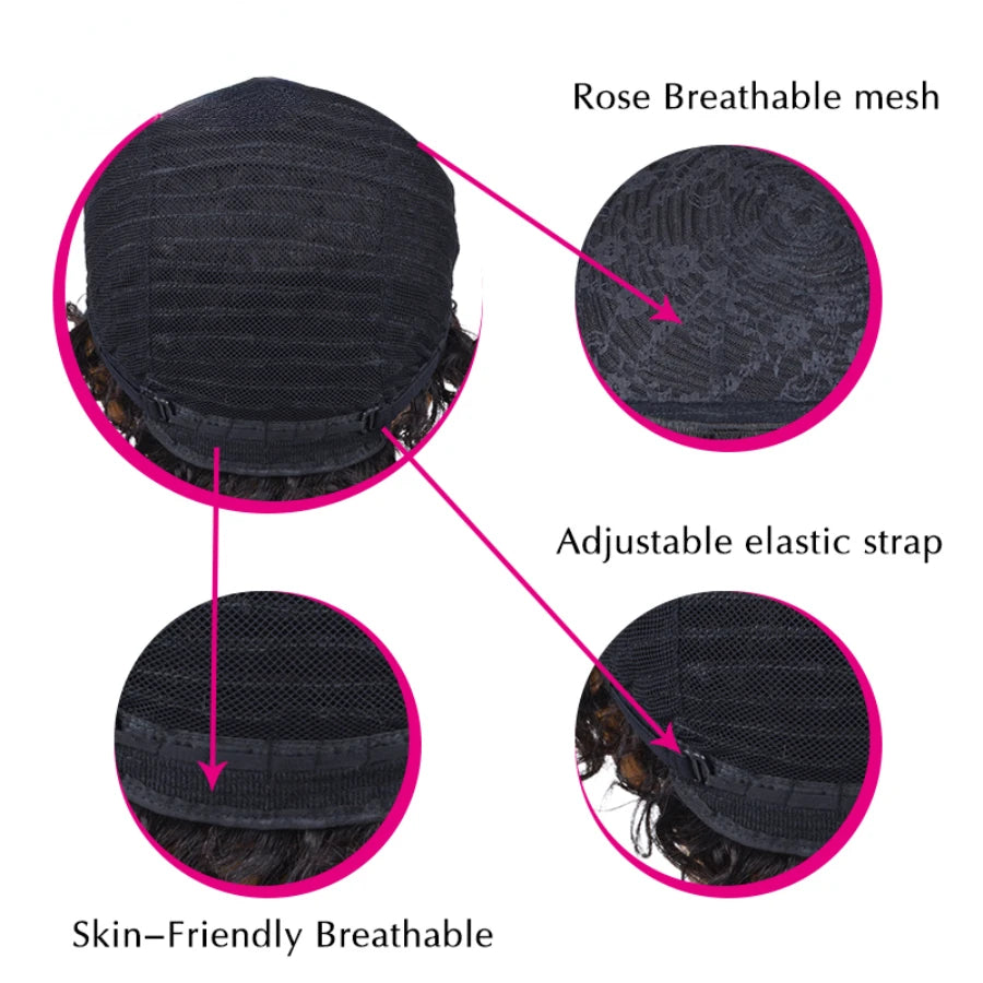 Peluca Afro Kinky Rizada con Onda 150% Densidad 6 Pulgadas Pixie Cut Peluca Afro Kinky Rizada de Cabello Humano para Mujeres Peluca Completamente Hecha a Máquina