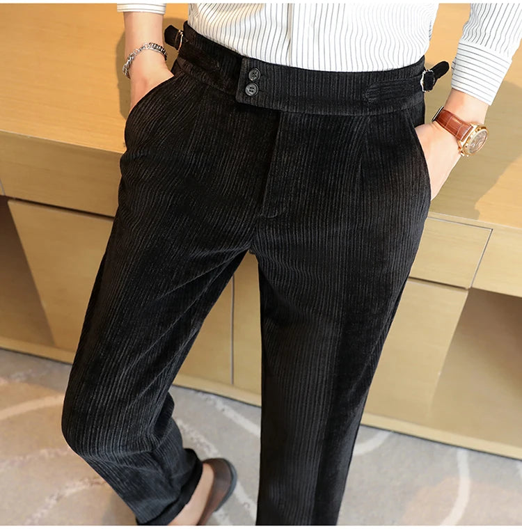 Nuevo pantalón informal de cintura alta de felpilla napolitana de lujo ligero para hombres, pantalón de vestir para hombres de ajuste delgado con sensación premium, pantalón