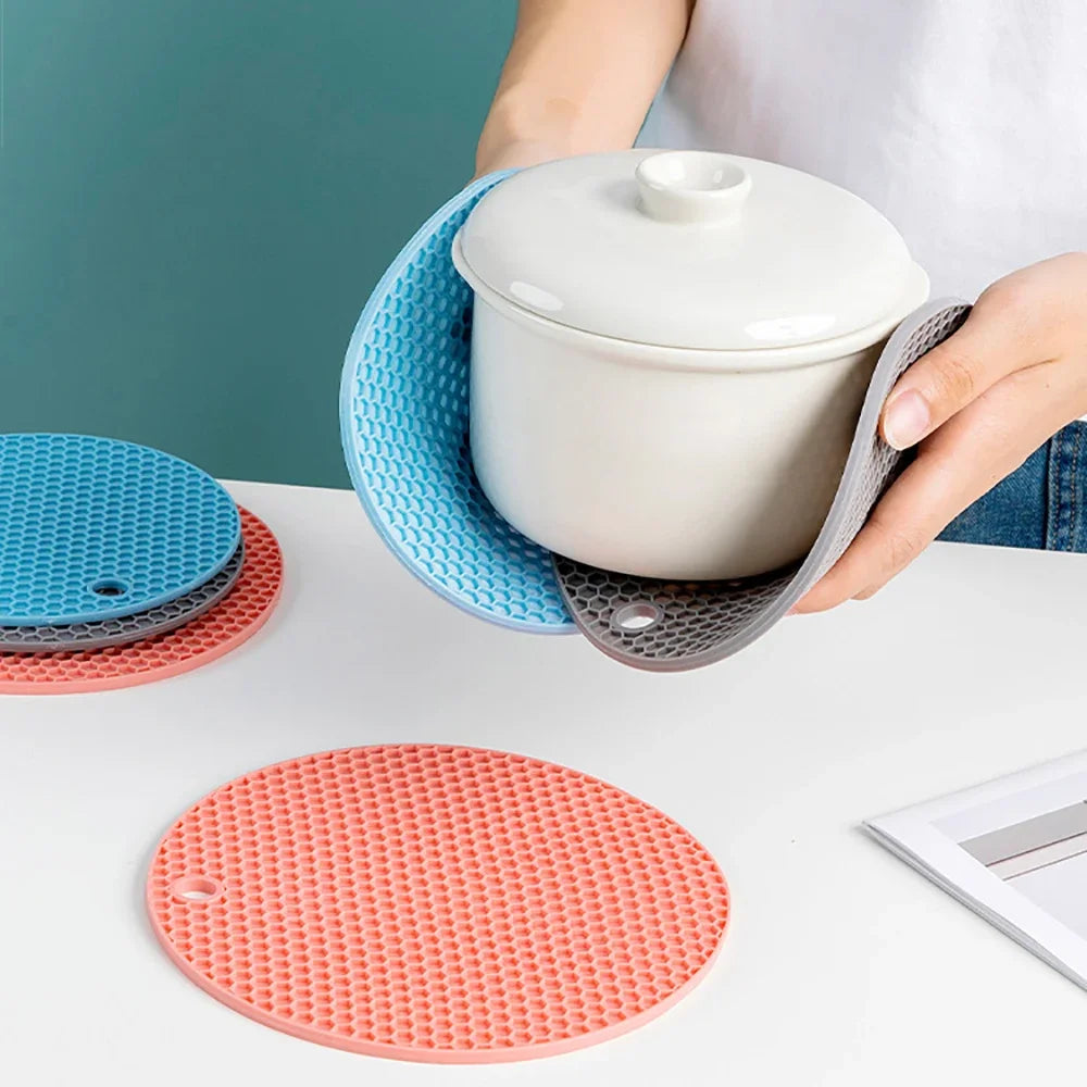 Set de table multifonctionnel en silicone pour la cuisine, dessous de verre rond antidérapant et résistant à la chaleur, manique