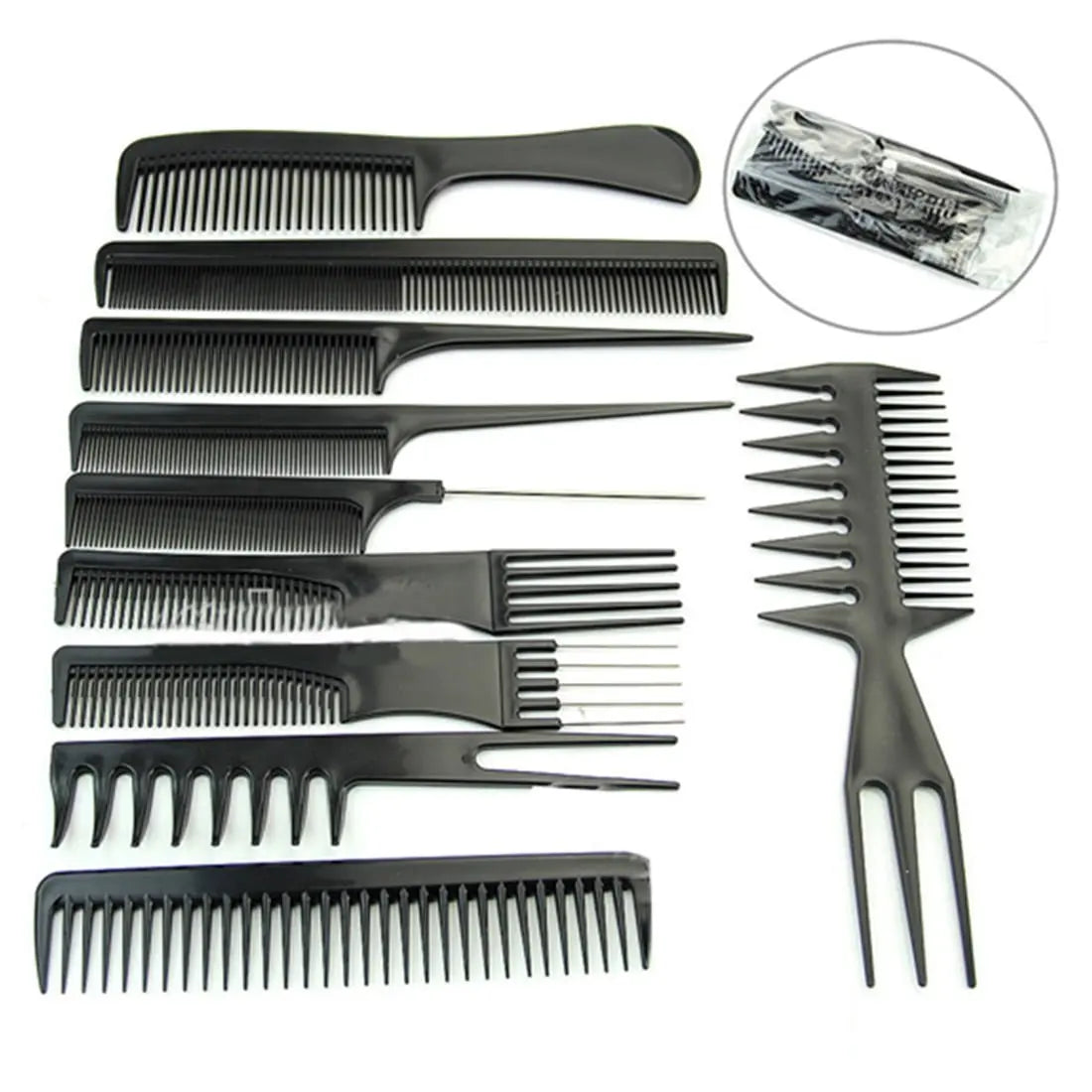 Ensemble de 10 peignes de coiffure professionnels, peignes plats en plastique noir