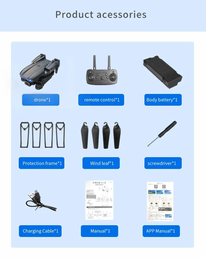 Dron RC 2024 E99Pro profesional 4K con cámara HD gran angular de 1080P, helicóptero plegable, WIFI FPV, función de mantenimiento de altura, juguete de regalo