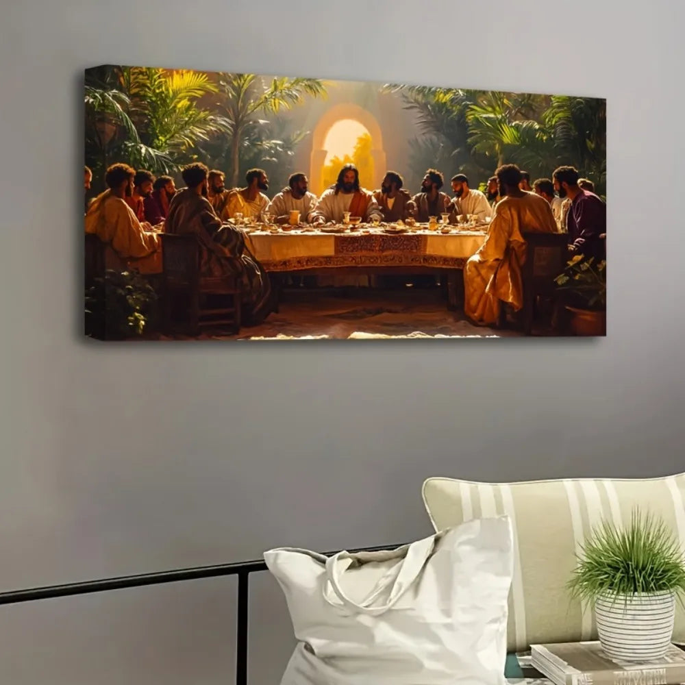 Tableau sur toile La Cène – Superbe édition noire, cadre haut de gamme et impression de haute qualité