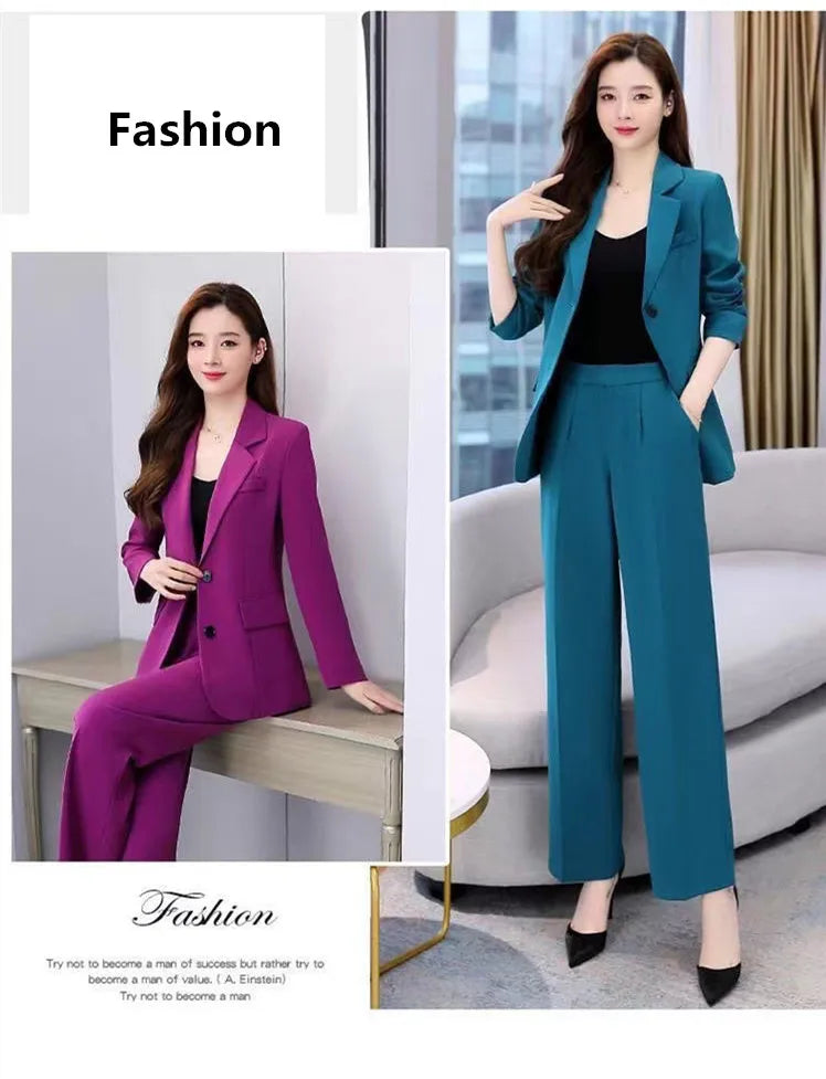 Damemote Profesjonell Dress Koreansk Elegant Vår Høst Nye Uformelle Blazere Kåpe + Bukser Todelt Sett Kvinneklær