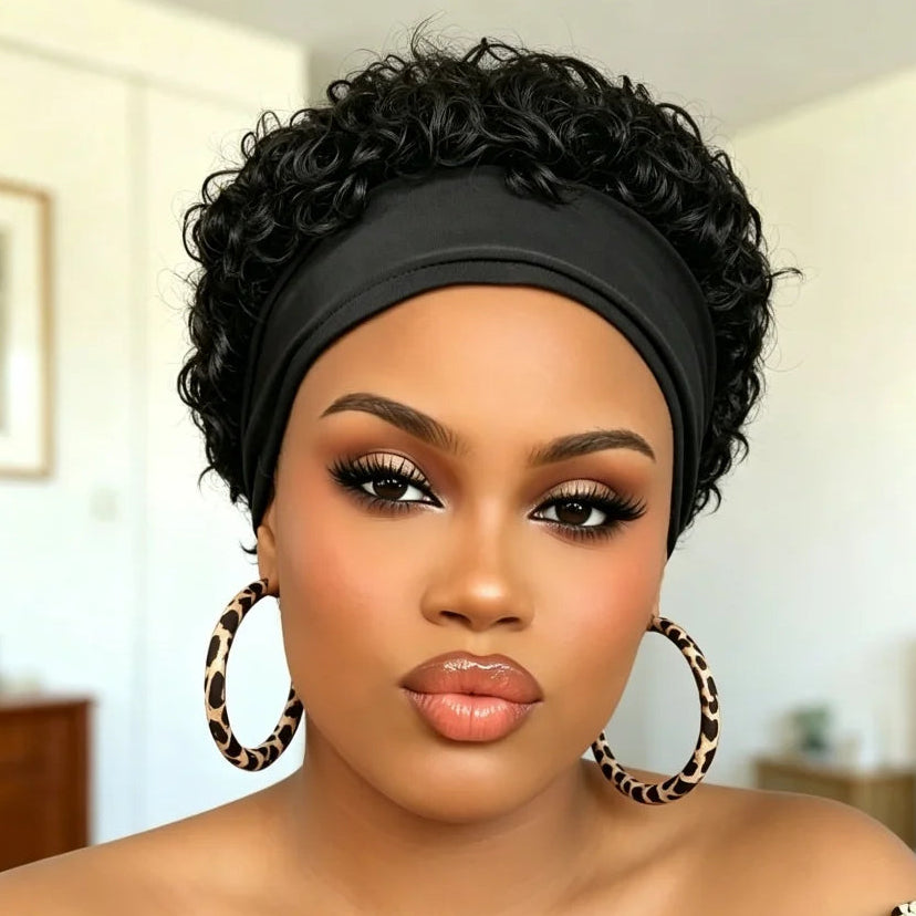 Curly Headband Human Hair Wig