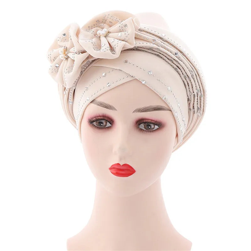 Luxury Diamonds African Autogele Already Made Headtie Female Head Wraps Lady Turnban Cap Wedding Party Headpiece