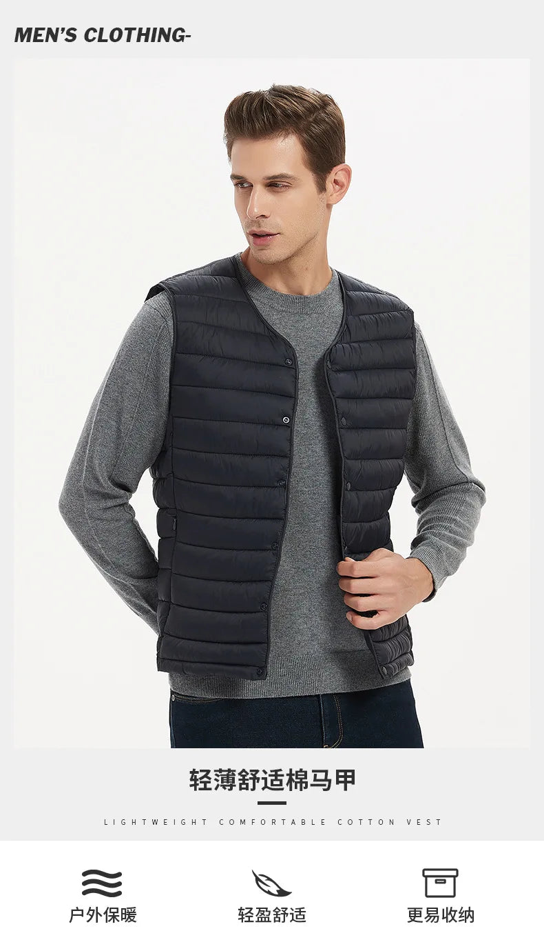 Men Vest Jacket Warm 2024 Autumn Winter Casual Sleeveless Coats Down Cotton Waistcoat Solid Color Male Buttons V-neck Outerwear