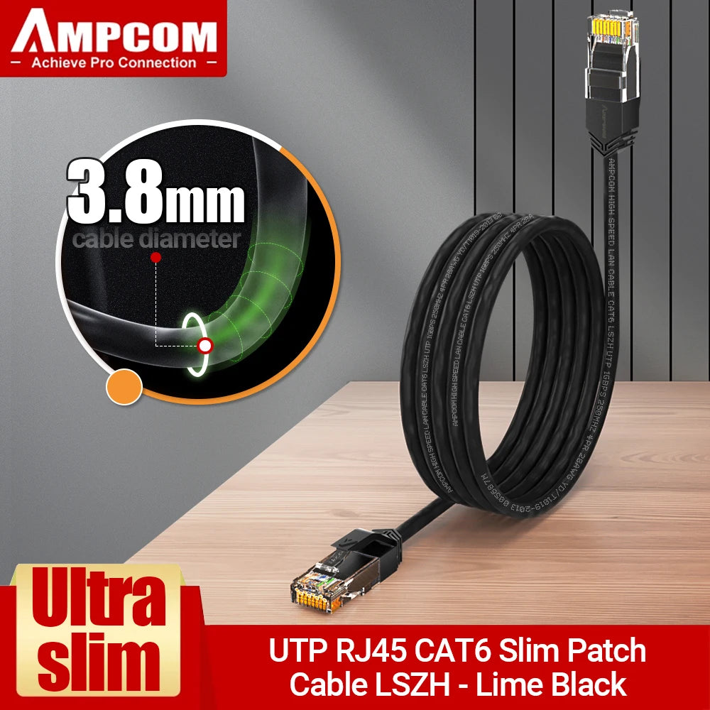 AMPCOM Ethernet Cable, Ultra Thin Cat6 RJ45 Lan Cable UTP RJ 45 Networking Cables Patch Cord for Desktop Computers Modem Router