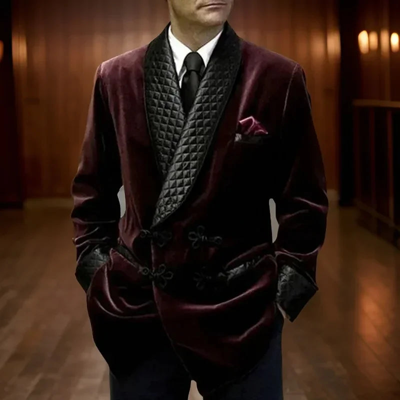 1 pieza de chaqueta de traje de hombre larga para boda, solapa de chal, esmoquin de terciopelo, blazer para cena, abrigo, listo para enviar