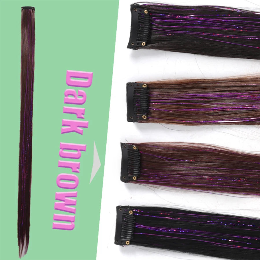 Perruque synthétique teintée au laser, extension capillaire en plumes sans couture, pièce unique, accessoire de coiffure pour groupe de filles