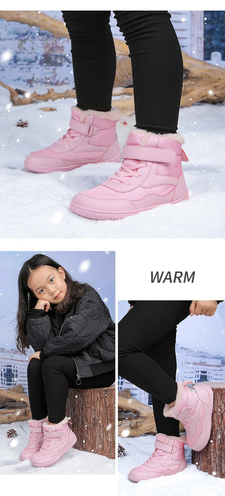 Boys Girls Winter Snow Boots Wide Toe Barefoot Insulated Waterproof Fur Lined Shoes for Kids Cold Weather Outdoor Sneakers