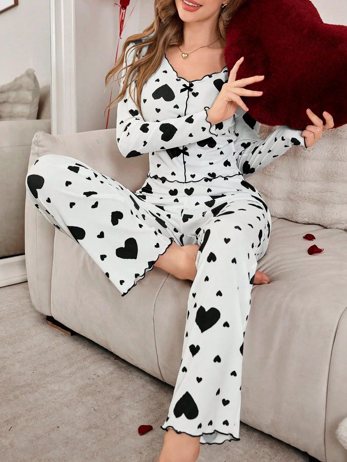 Pijama estampado de corazones