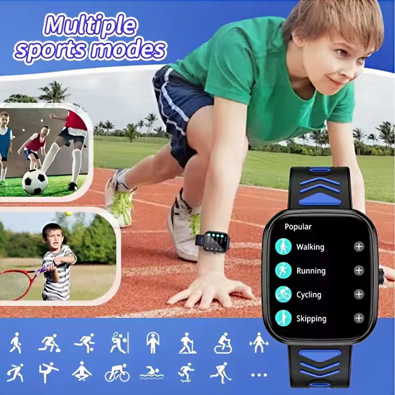 Montre connectée pour enfants, écran tactile HD, fréquence cardiaque, jeux, musique, cadeau pour garçons et filles, pour iOS et Android