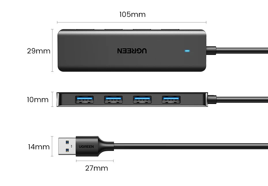 UGREEN Concentrador USB 3.0 de 4 puertos, USB HUB delgado para ratón, teclado, compatible con MacBook Pro Air Laptop, PC de escritorio, Xbox, PS5 Splitter