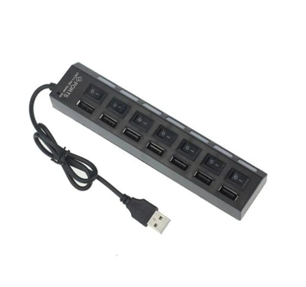 HUB USB de 7 puertos con interruptor USB, adaptador divisor USB de alta velocidad, HUB múltiple USB2.0 con interruptor de encendido/apagado para computadora portátil