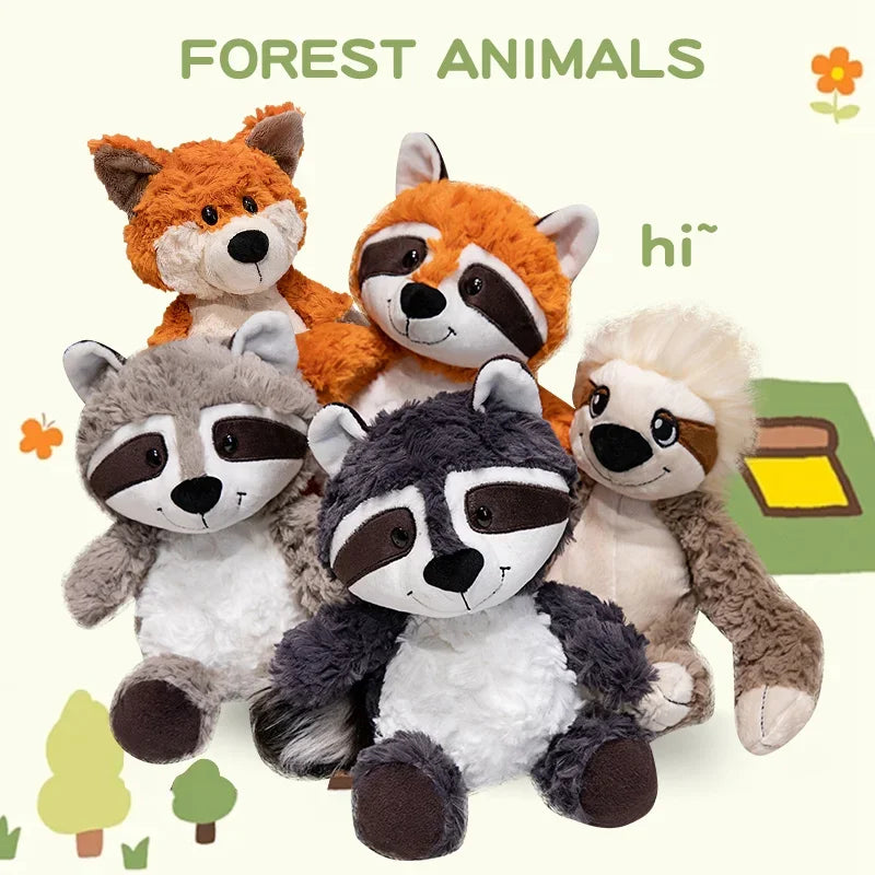 Animales de peluche Kawaii, mapache de peluche, zorro encantador, lindo perezoso suave, almohada para niñas, niños, bebés, regalo de cumpleaños