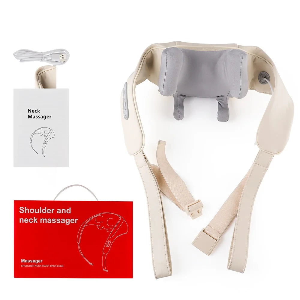 Chal de masaje eléctrico amasador de hombros, masajeador inalámbrico automático de cuello y espalda, almohada de masaje relajante para los músculos de la espalda y el trapecio.