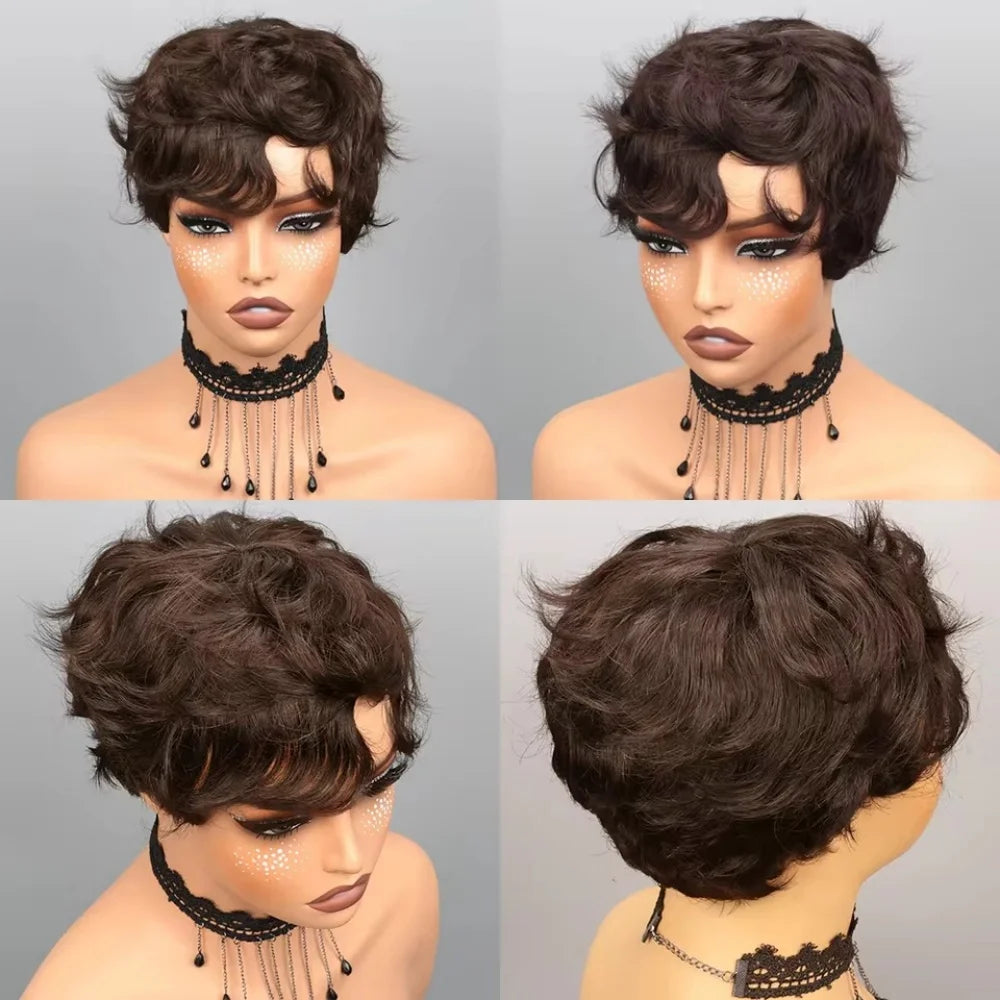 Short Bob Wig Pixie Cut Wig Human Hair Wig For Black Women Short Layered Pixie Cut Wigs Glueless Wig No Lace Full Machine Made