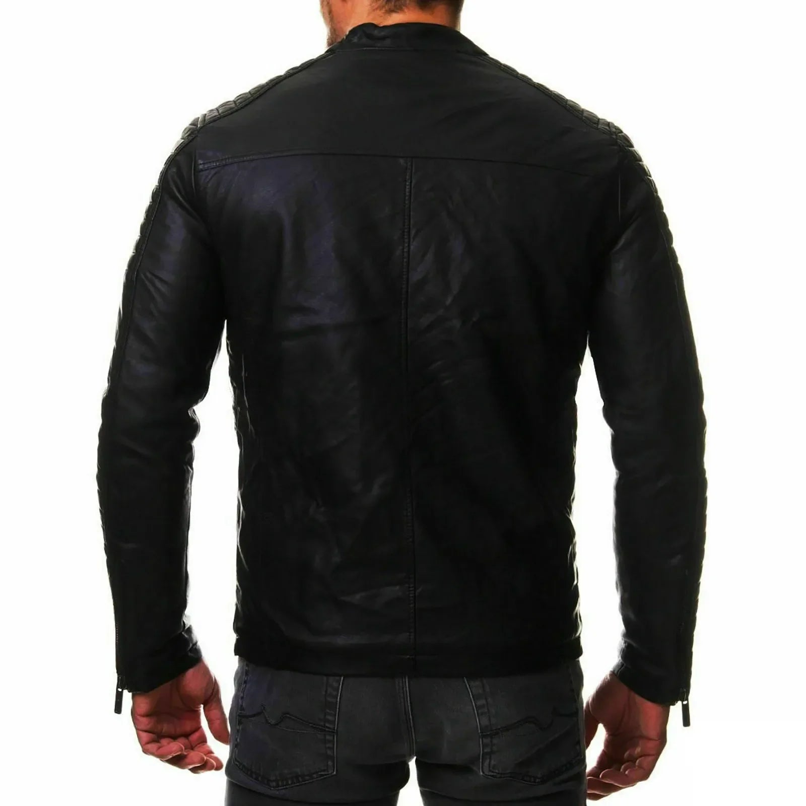 Chaqueta de cuero para hombre, de moda, para motocicleta, cortavientos, impermeable, de color sólido, con cremallera, casual, estilo hip hop, estilo universitario