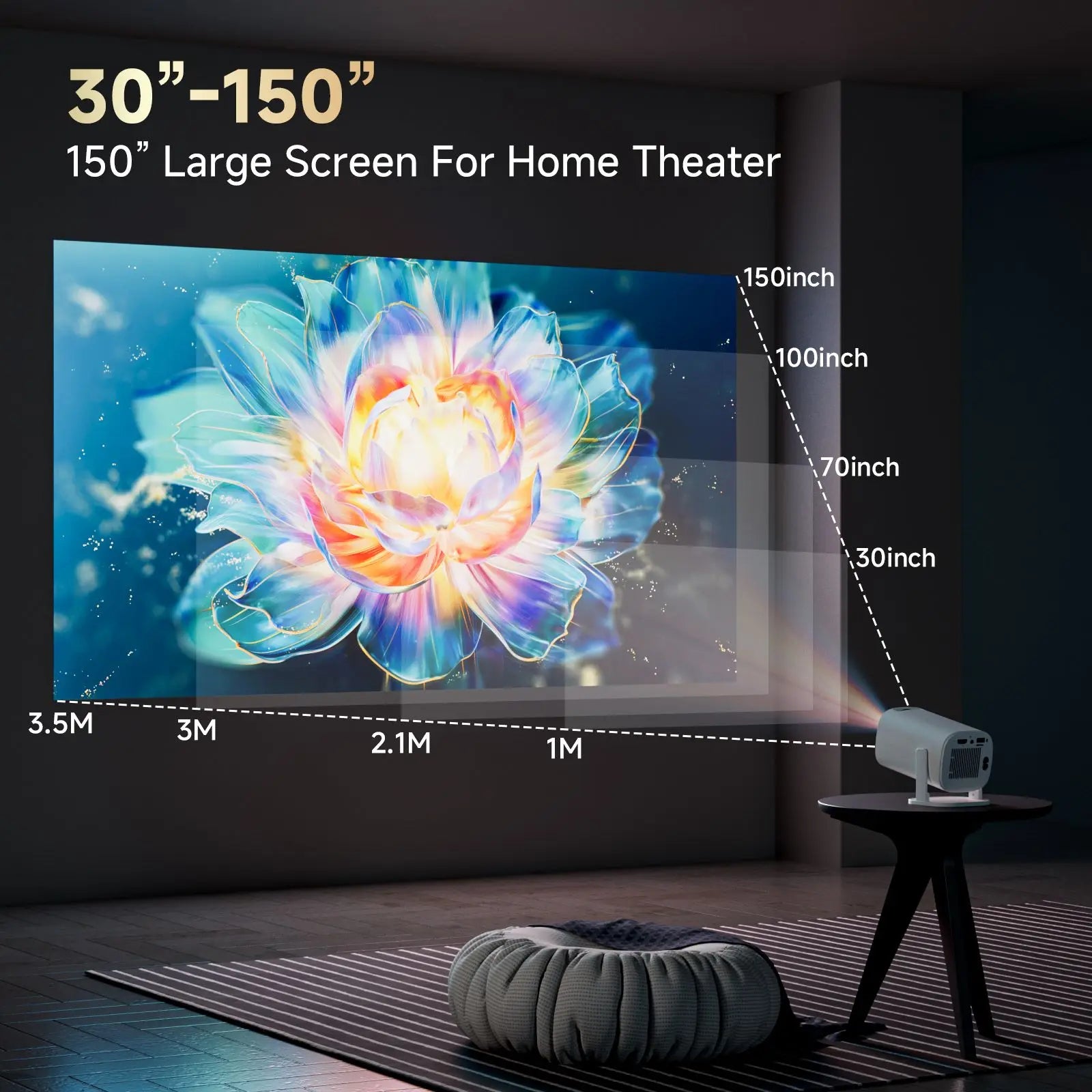 Proyector inteligente 4K Android 14 Proyector compatible con vídeo HD 1080p WiFi 6 BT5.0 Proyector portátil nativo 720p para cine en casa al aire libre