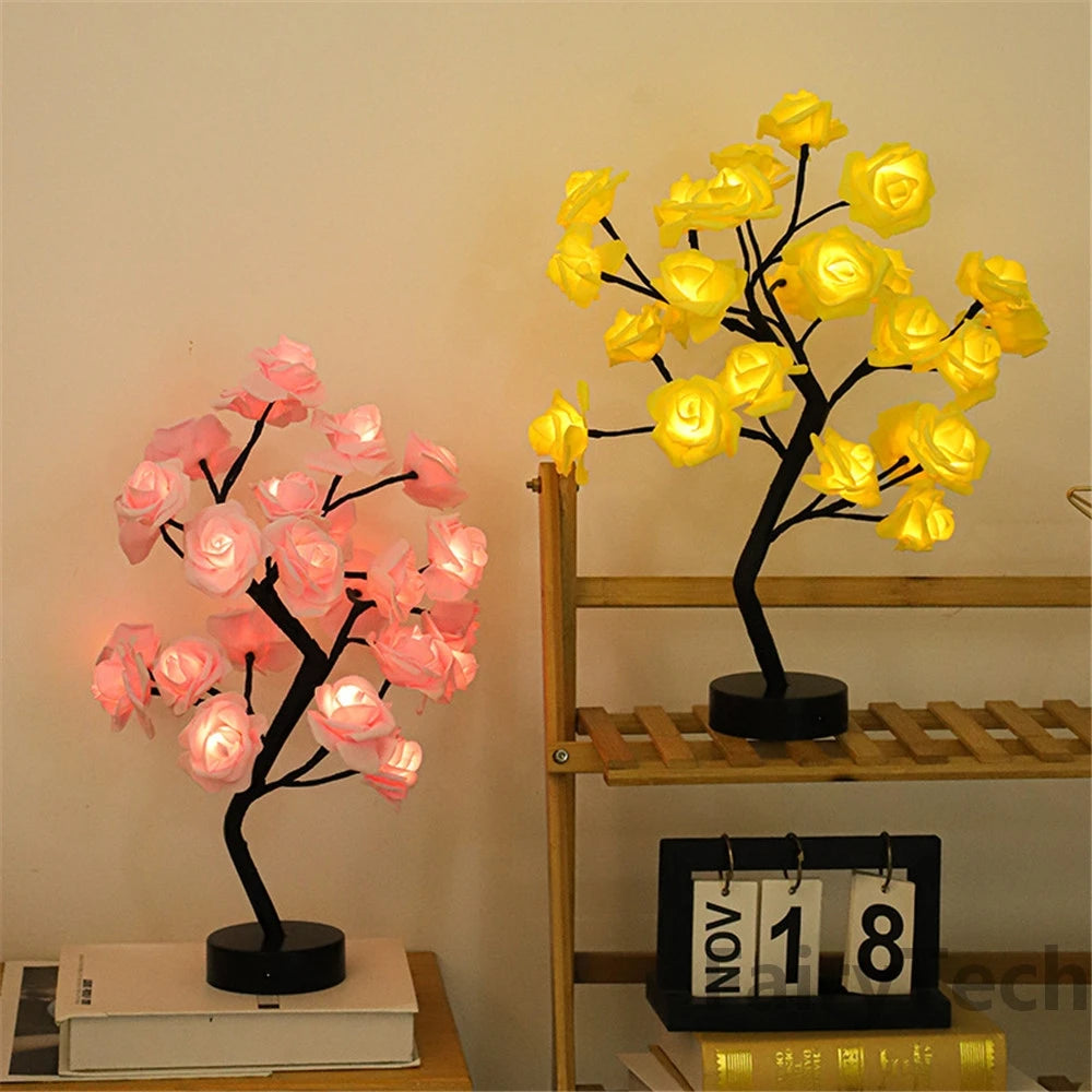 LED-rosenblomstbordlampe USB-juletrelys nattlys hjem fest bryllup soverom dekorasjon morsdagsgave