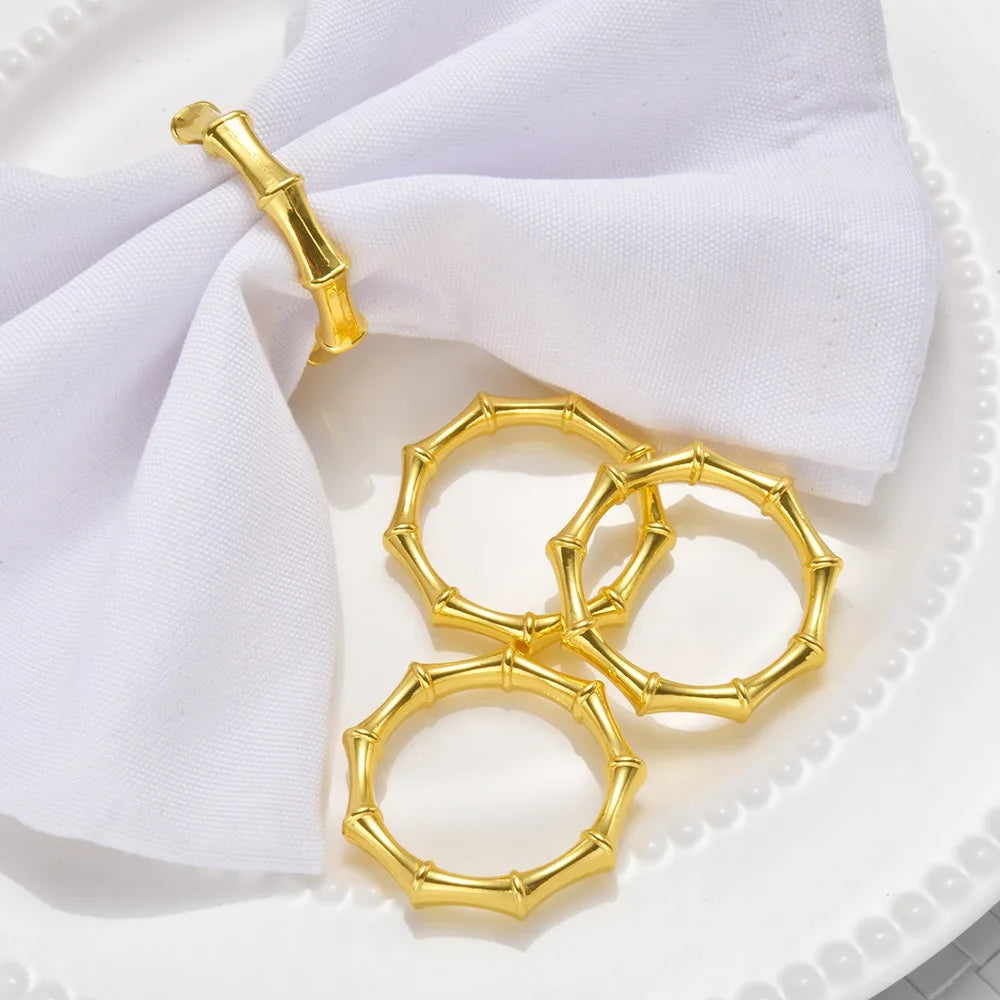 Servilleteros Anillos de Metal Dorado con Diseño de Bambú para Fiestas, Versátiles, para Bodas, Cenas y Decoración de Mesa