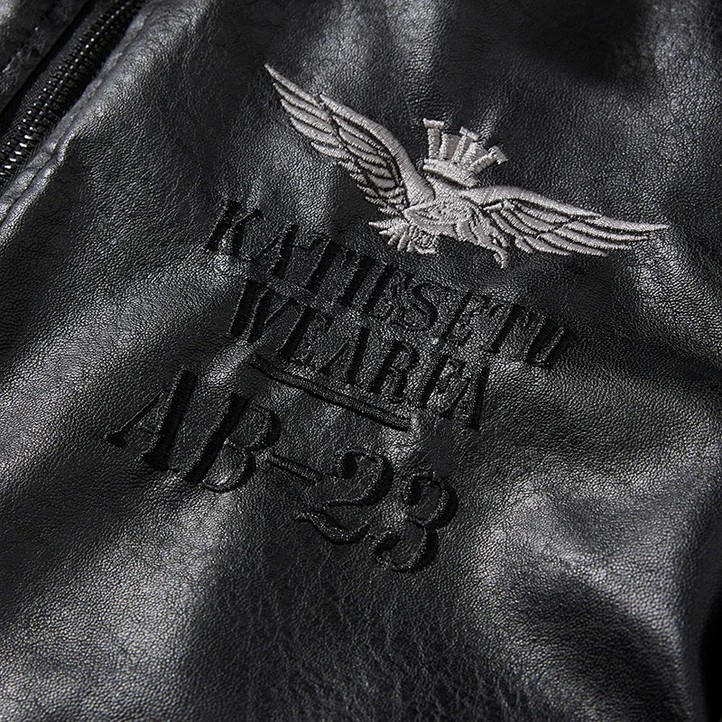 Chaquetas de moto para hombre de moda otoño/invierno casual de cuero bordadas estilo aviador en invierno terciopelo PU Jacke