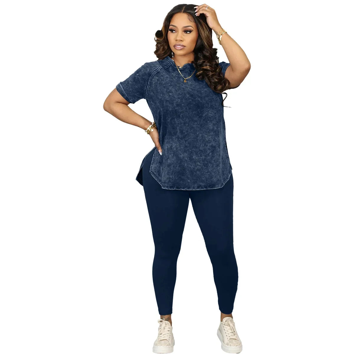 Trajes africanos de 2 piezas para mujer, primavera-verano, manga corta, cuello redondo, top de poliéster, pantalón largo a juego, conjuntos Dashiki