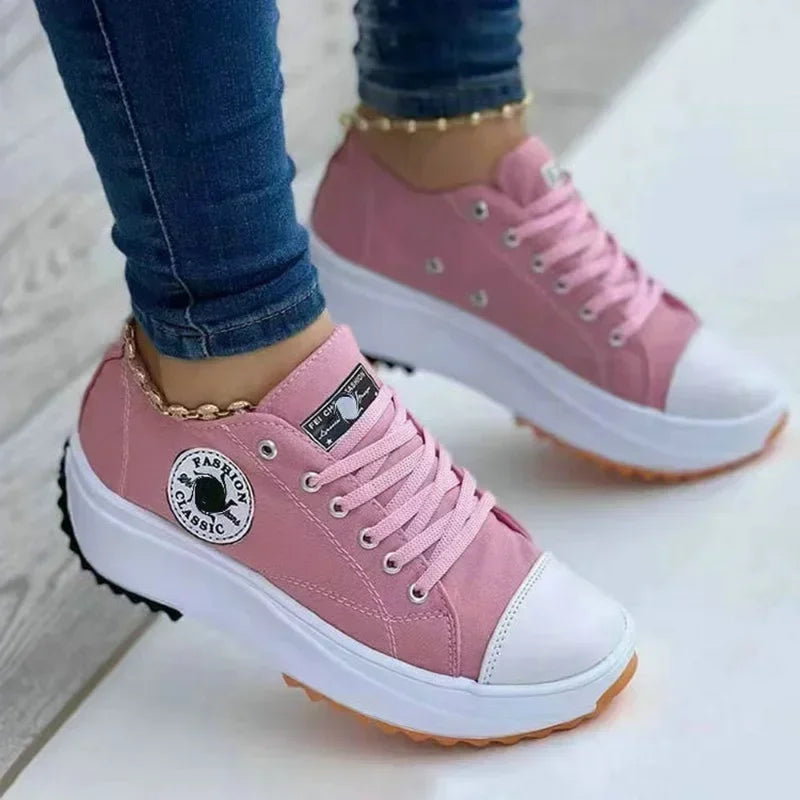 Zapatillas de lona con estampado para mujer, zapatillas informales de mujer, zapatillas planas con cordones, Zapatillas Mujer Chaussure Femme