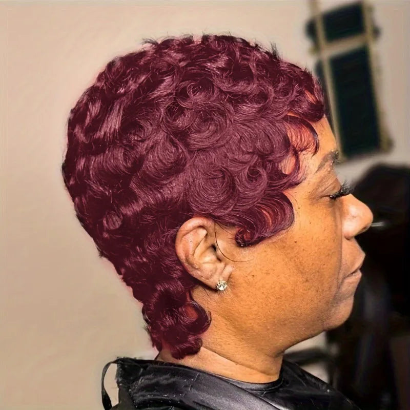 Party holidays gift wig curly short human hair wig full machine made human hair wigs for women pixie cut hair wig
