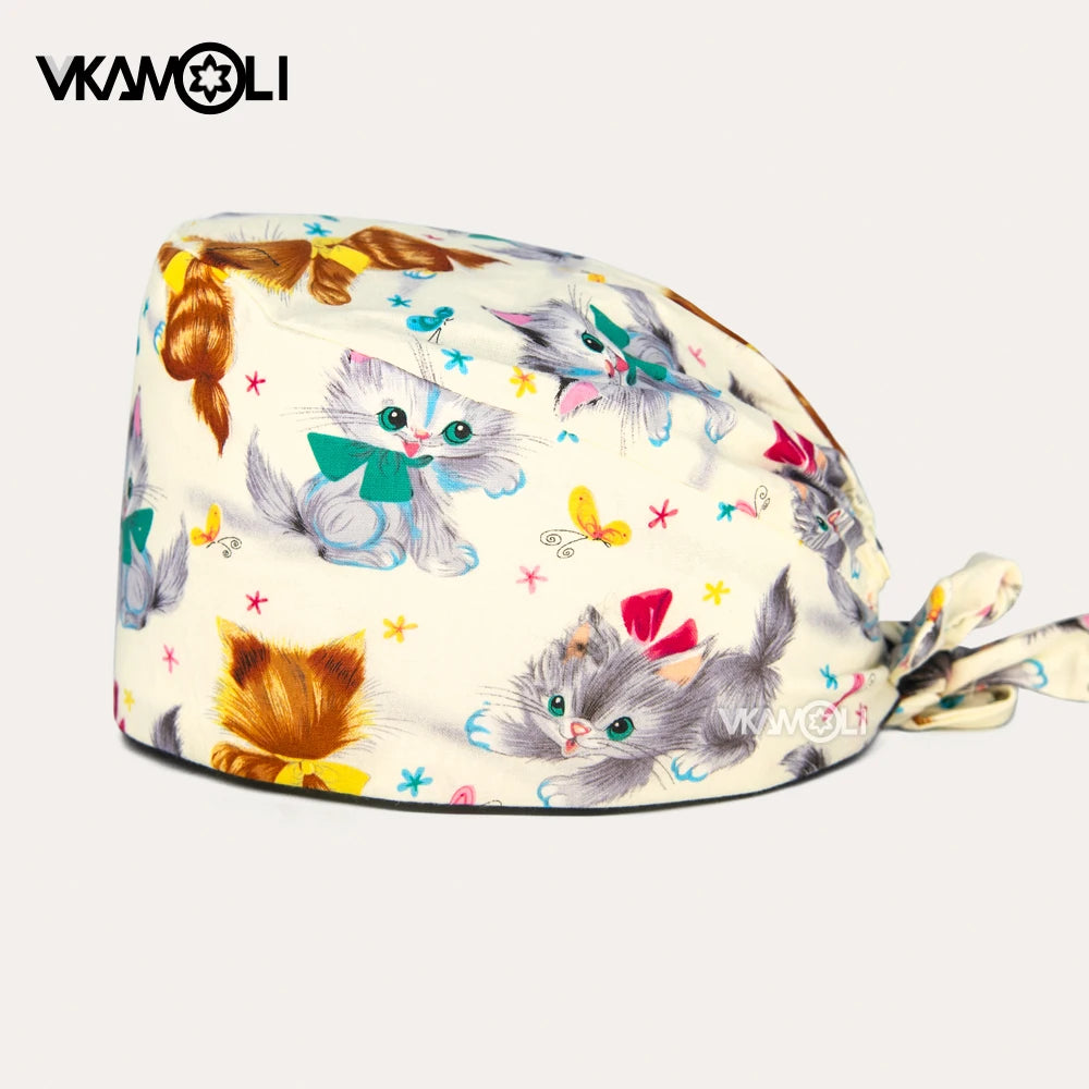 Gorros de enfermería de moda ajustables de algodón con estampado de flores Sombreros ajustables de alta calidad que absorben el sudor Gorro elástico multicolor