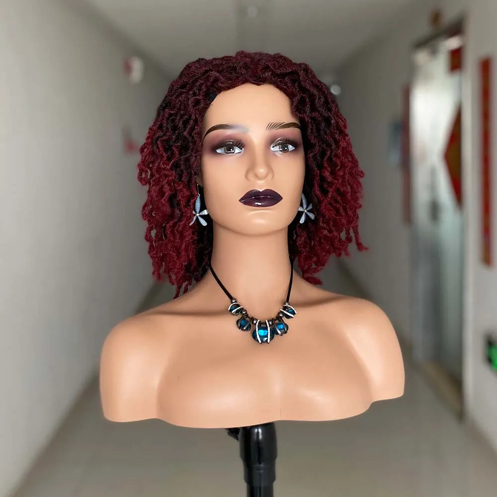 Korte flettede parykker for svarte kvinner Dreadlock parykk Faux Locs parykk Goddess Locs parykk Brun svart afro fletteparykk Syntetisk hår